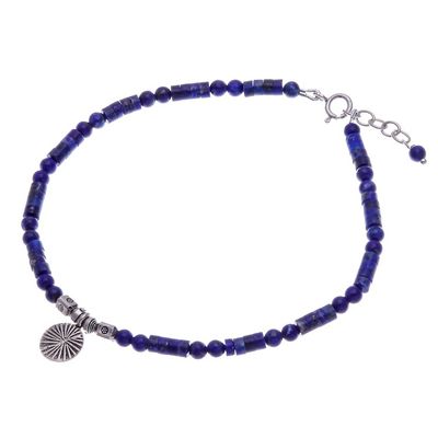 Alternate image for Natural Lapis Lazuli Beaded Anklet with Silver Charm True Charm