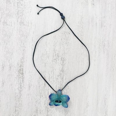 Alternate image for Adjustable Natural Orchid Necklace in Blue from Thailand Natural Feeling in Blue