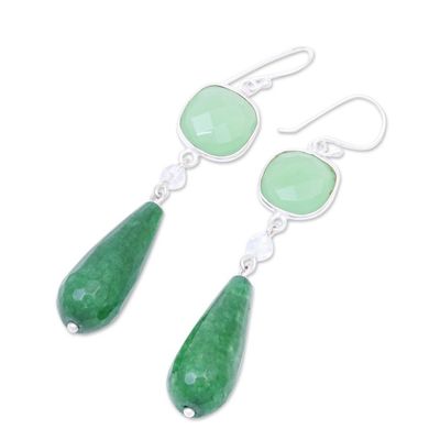 Alternate image for Green Chalcedony and Quartz Dangle Earrings Easy Being Green
