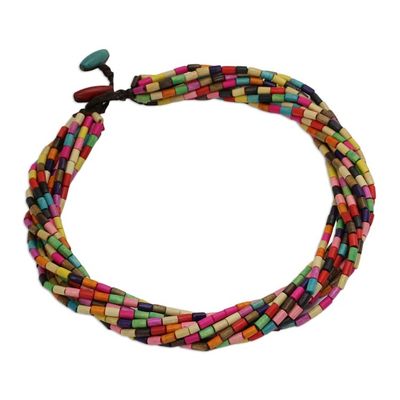 Alternate image for Artisan Crafted Wood Beaded Necklace in Rainbow Colors Phuket Belle