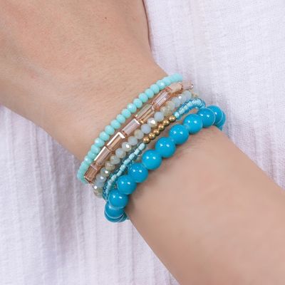Alternate image for Set of 5 Turquoise Beaded Stretch Bracelets from Thailand Fancy Dream in Turquoise