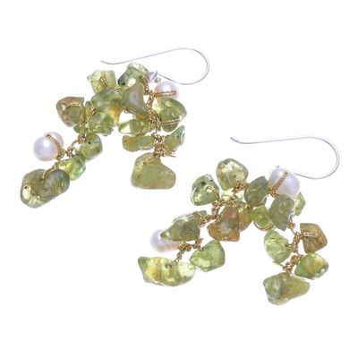 Alternate image for Peridot and Cultured Freshwater Pearl Dangle Earrings Peridot Sea