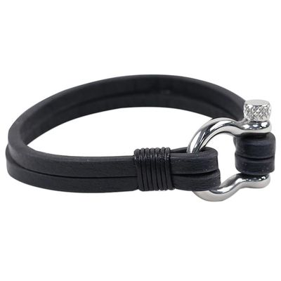 Alternate image for Leather Wristband Bracelet in Black from Thailand Sleek Movement in Black