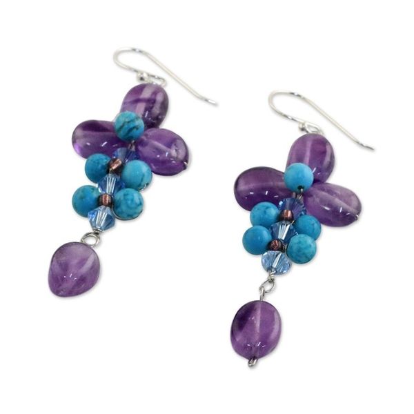 Alternate image for Amethyst and Calcite Dangle Earrings from Thailand Succulent Vines