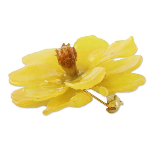 Alternate image for Natural Cosmos Flower Brooch in Goldenrod from Thailand Blooming Cosmos in Goldenrod