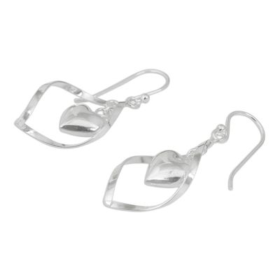 Alternate image for Sterling Silver 925 Heart Motif Dangle Earrings Captive Heart