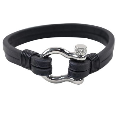 Alternate image for Leather Wristband Bracelet in Black from Thailand Sleek Movement in Black