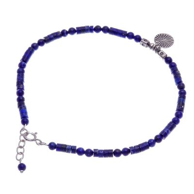 Alternate image for Natural Lapis Lazuli Beaded Anklet with Silver Charm True Charm