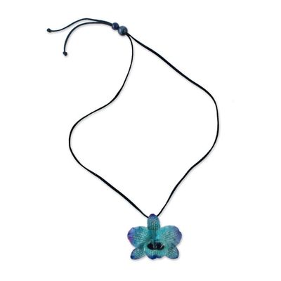 Alternate image for Adjustable Natural Orchid Necklace in Blue from Thailand Natural Feeling in Blue