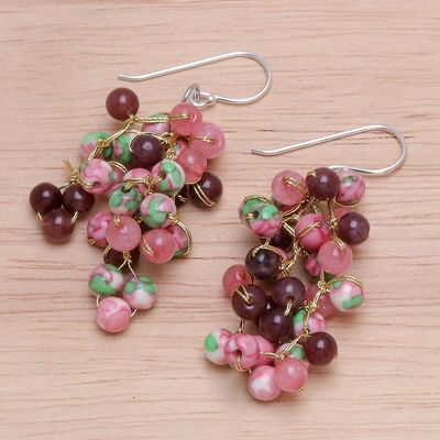 Alternate image for Hand Crafted Quartz and Agate Dangle Earrings Dionysus in Pink