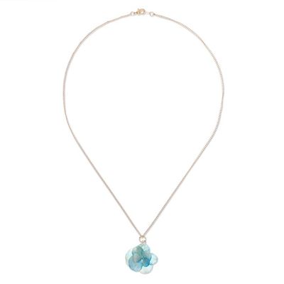 Alternate image for Gold-Plated Blue Hydrangea Petal Pendant Necklace Wild Hydrangea in Blue