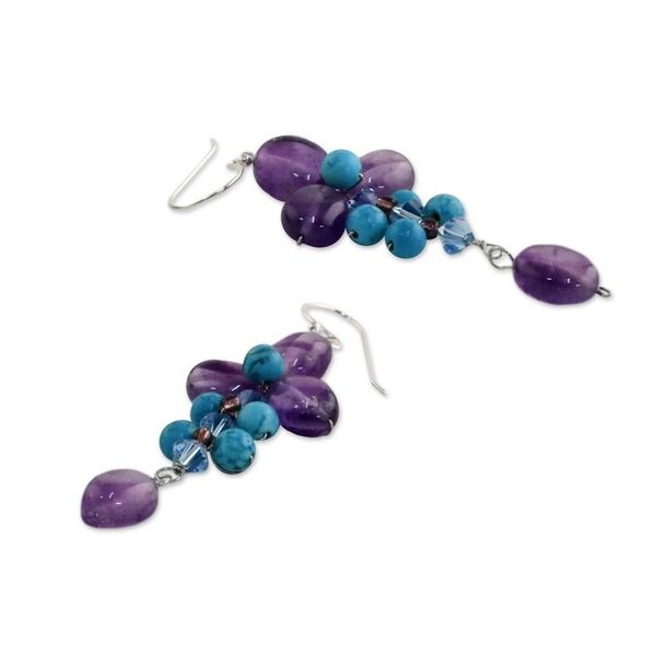 Alternate image for Amethyst and Calcite Dangle Earrings from Thailand Succulent Vines
