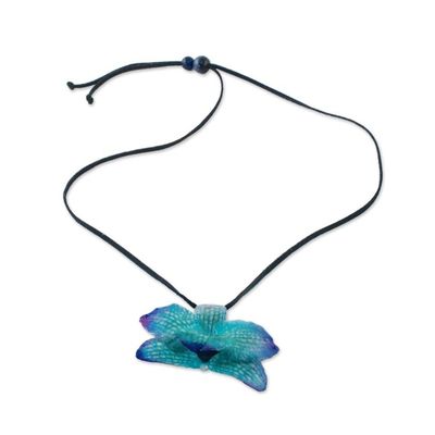 Alternate image for Adjustable Natural Orchid Necklace in Blue from Thailand Natural Feeling in Blue