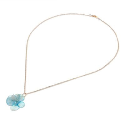 Alternate image for Gold-Plated Blue Hydrangea Petal Pendant Necklace Wild Hydrangea in Blue