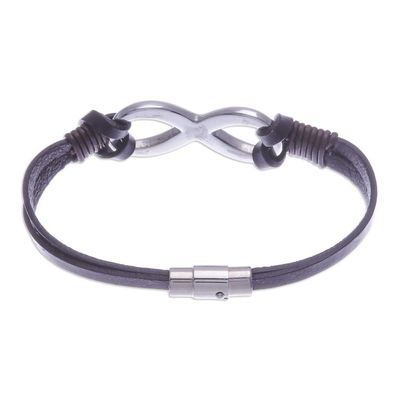 Alternate image for Brown Leather Unisex Pendant Bracelet Cool Infinity in Brown