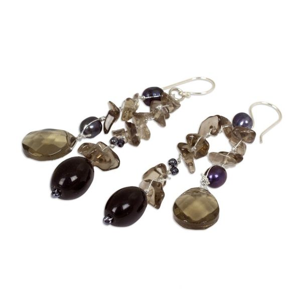 Alternate image for Cultured Pearl and Sterling Silver Dangle Earrings Nocturnal Symphony