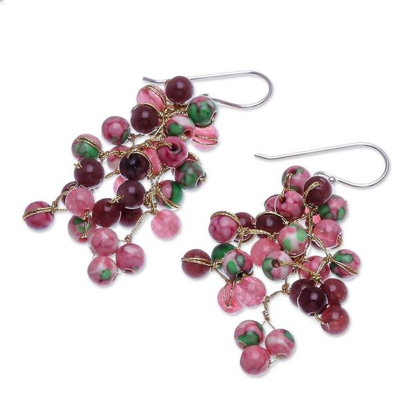 Alternate image for Hand Crafted Quartz and Agate Dangle Earrings Dionysus in Pink