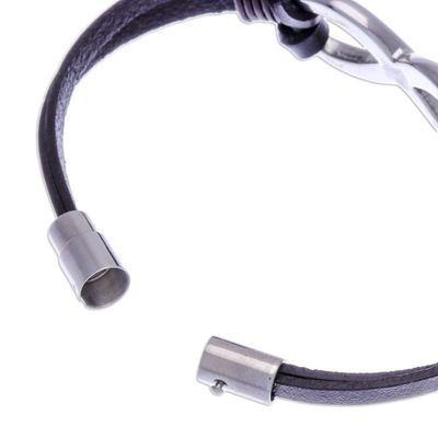 Alternate image for Brown Leather Unisex Pendant Bracelet Cool Infinity in Brown