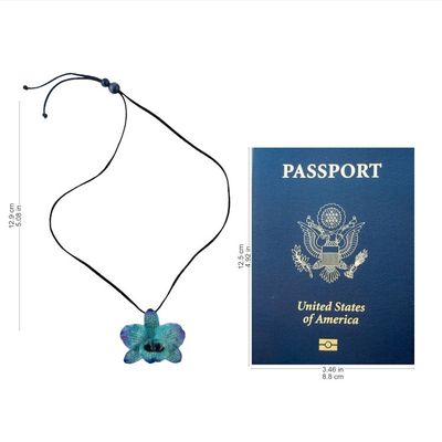 Alternate image for Adjustable Natural Orchid Necklace in Blue from Thailand Natural Feeling in Blue