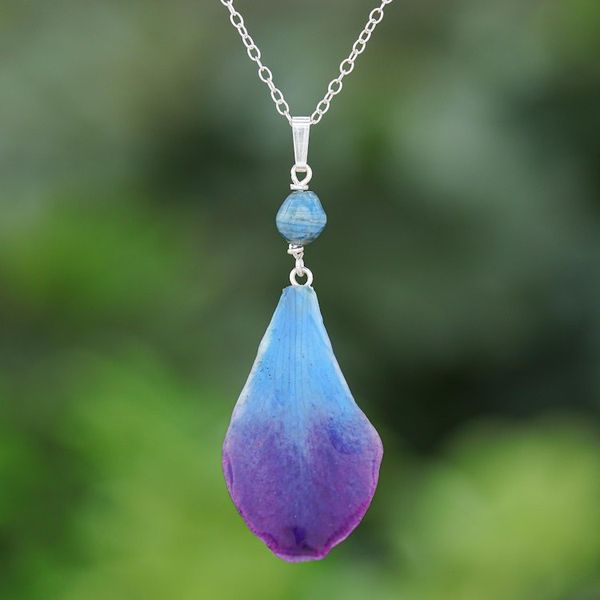 Alternate image for Blue and Purple Orchid Petal Pendant Necklace Bloom Basket in Blue
