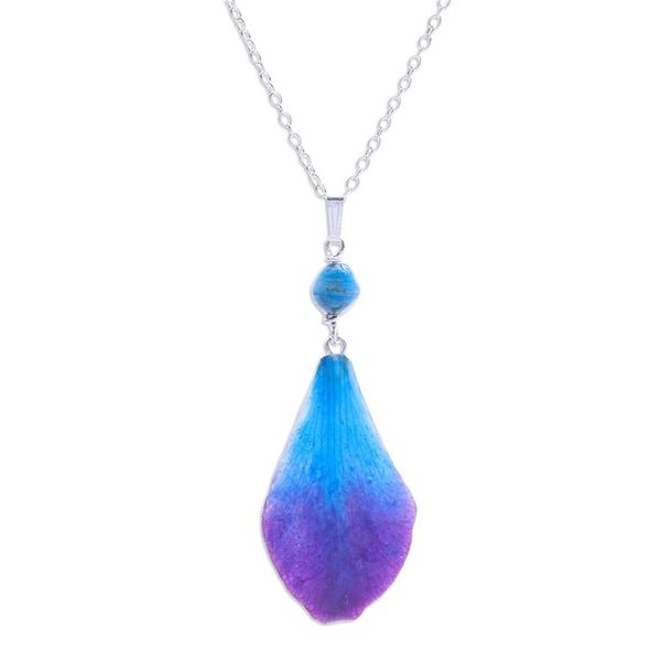 Alternate image for Blue and Purple Orchid Petal Pendant Necklace Bloom Basket in Blue