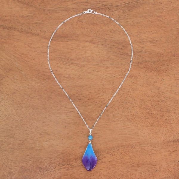 Alternate image for Blue and Purple Orchid Petal Pendant Necklace Bloom Basket in Blue