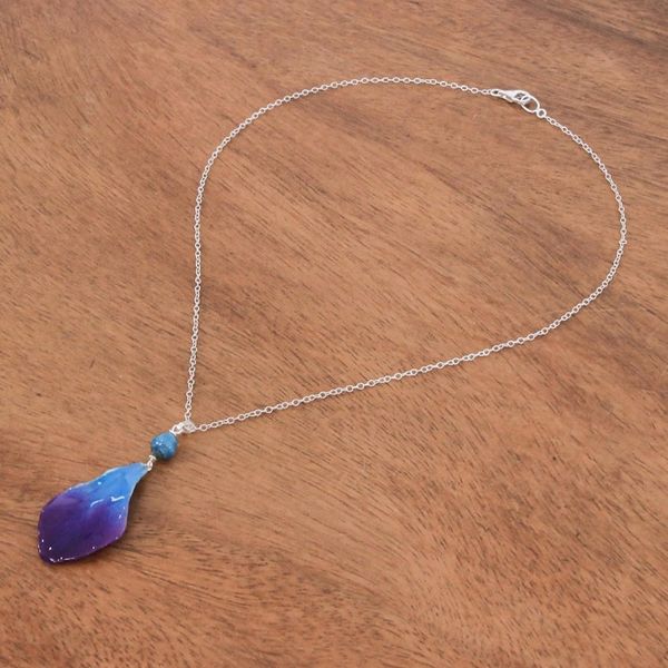 Alternate image for Blue and Purple Orchid Petal Pendant Necklace Bloom Basket in Blue