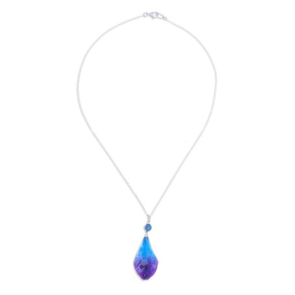 Alternate image for Blue and Purple Orchid Petal Pendant Necklace Bloom Basket in Blue