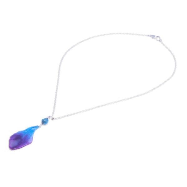 Alternate image for Blue and Purple Orchid Petal Pendant Necklace Bloom Basket in Blue