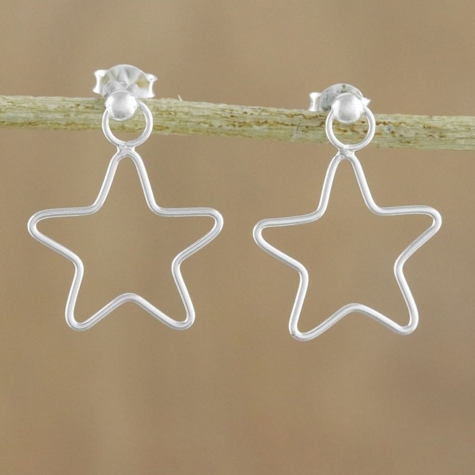 925 Sterling Silver Star Shaped Frame Earrings 'Majestic Stars'