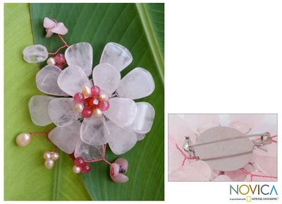 Alternate image for Floral Multigem Rose Quartz Brooch Pin Apple Blossom
