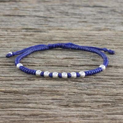 Alternate image for Ultramarine Cord Bracelet with 950 Silver Beads Hill Tribe Ultramarine