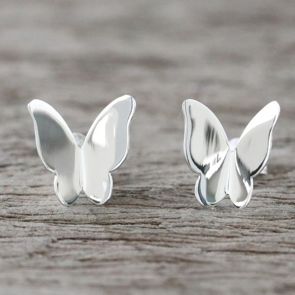 Alternate image for Handmade Sterling Silver Butterfly Earrings from Thailand Silver Thoughts