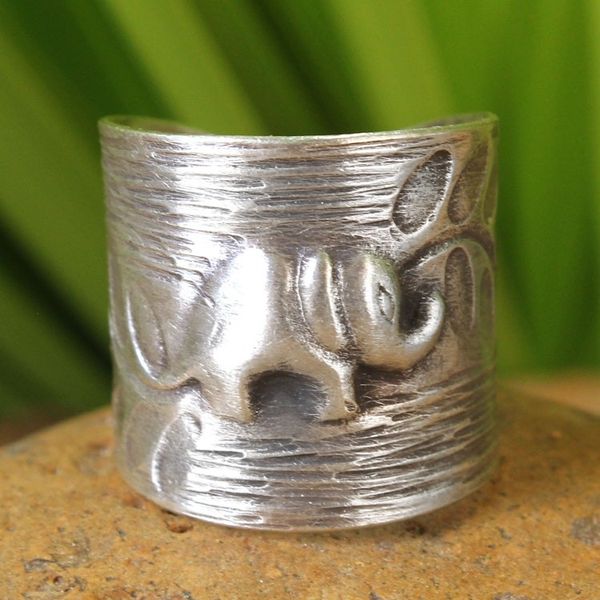 Alternate image for Fair Trade Elephant Theme Sterling Silver Wrap Ring Thai Forest Elephant