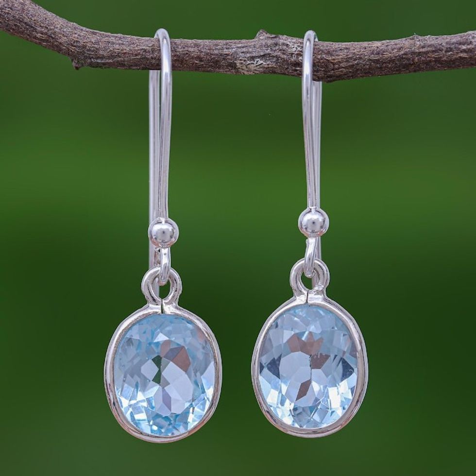 Sterling Silver and Blue Topaz Dangle Style Earrings 'Autumn Sky'