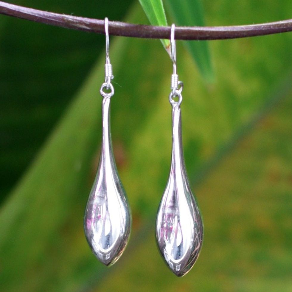 Sterling Silver Dangle Earrings 'Sleek Dewdrop'