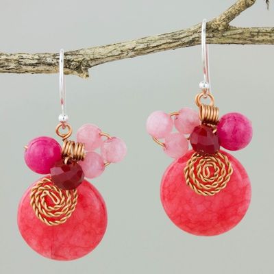 Alternate image for Cerise Quartz and Glass Bead Dangle Earrings with Copper Moonlight Garden in Cerise