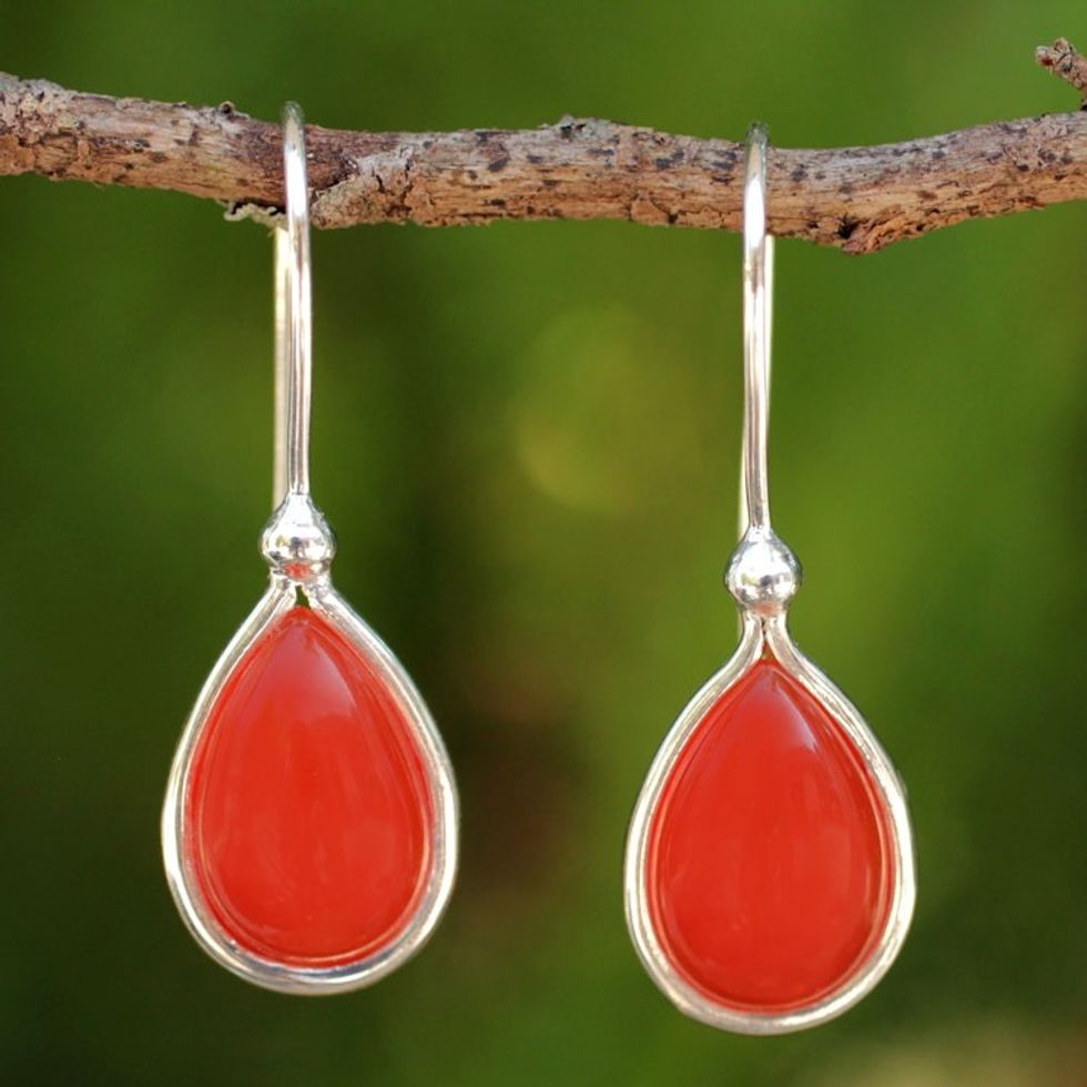 Natural Carnelian and Sterling Silver 925 Dangle Earrings 'Autumn Rain'
