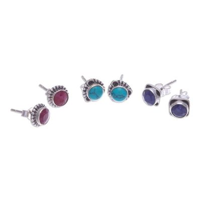 Alternate image for Gemstone and Sterling Silver Stud Earrings Set of 3 First Taste