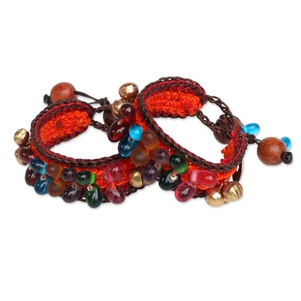 Alternate image for Handcrafted Beaded Wristband Bracelets Pair Bold Orange Fortunes