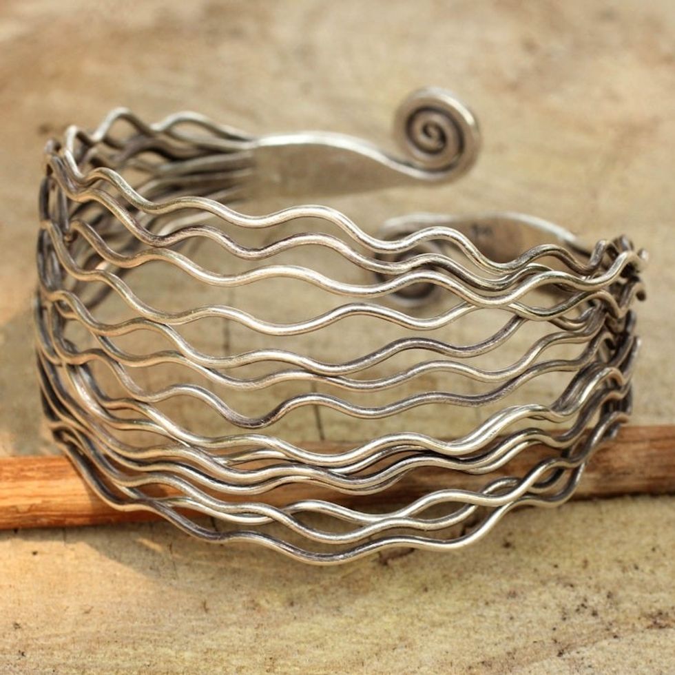 Modern Sterling Cuff from Thailand 'Ocean Currents'