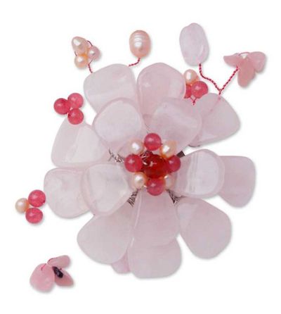 Alternate image for Floral Multigem Rose Quartz Brooch Pin Apple Blossom
