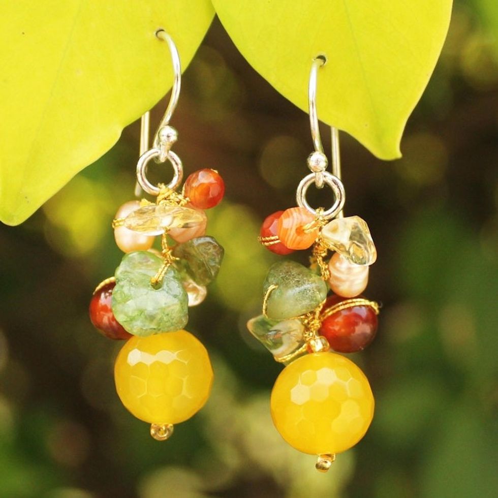 Hand Crafted Pearl and Quartz Beaded Earrings 'Sunshine Love'