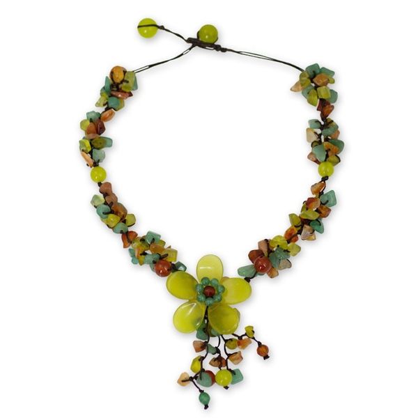 Alternate image for Hand Made Floral Carnelian and Serpentine Necklace Dazzling Bloom