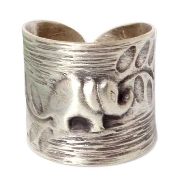Alternate image for Fair Trade Elephant Theme Sterling Silver Wrap Ring Thai Forest Elephant