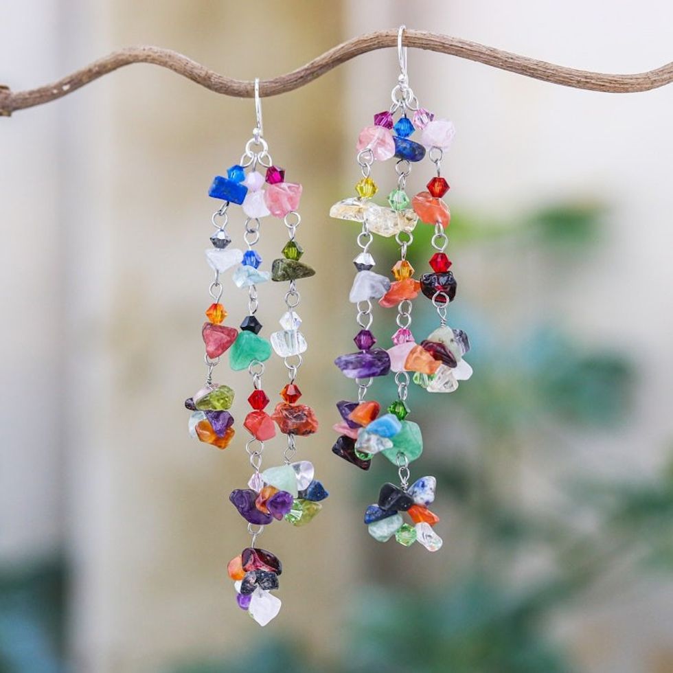 Hand Made Multigem Earrings 'Rainbow Rain'
