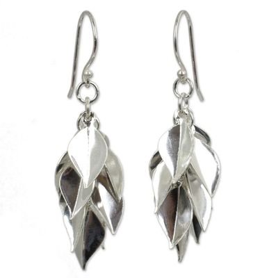 Alternate image for Hand Crafted Sterling Silver Dangle Earrings Silver Leaves