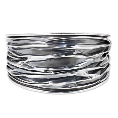 Alternate image for Textured Sterling Silver Cuff Bracelet Crafted by Hand Wide River