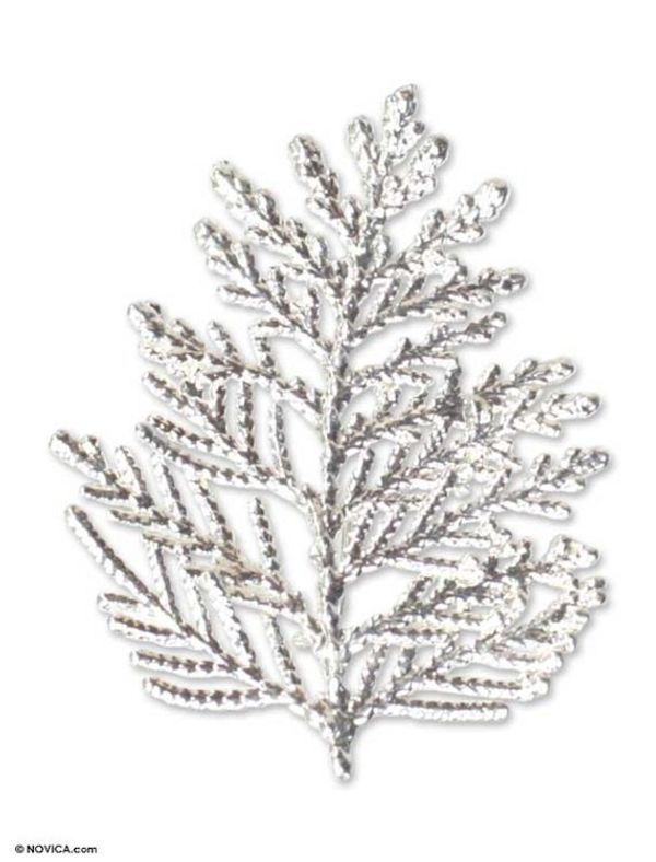 Alternate image for Fine Silver Plated Leaf Brooch Pin Cypress Honor