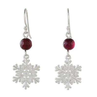 Alternate image for Sterling Silver Snowflake Earrings with Chalcedony Winter Wonderland